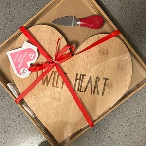 Heart-Shaped Bamboo Cheese Board with Knife